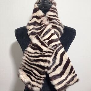 LAFAYETTE 148 New York Lamb Dyed Fur & Wool Zebra Stripe Scarf Neck Warmer Brown